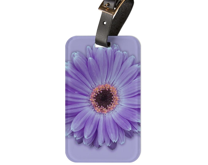 Personalized Luggage Tag, Purple Gerber Daisy Custom Luggage Tag, Travel Accessory, Vacation Essentials,Travel Gear, Gift for Her