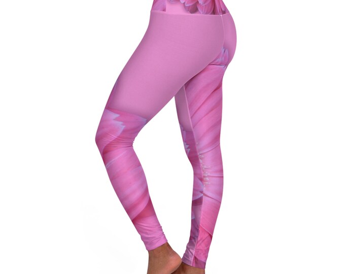 Floral Yoga Pants, High Wasited Yoga Leggings, Skinny Floral Workout Pants, Pink Gerber Daisy Fitness Leggings, Gift for Her