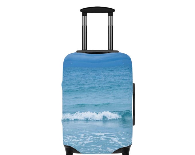 Blue Wave Coastal Luggage Cover: Beach Travel Accessory