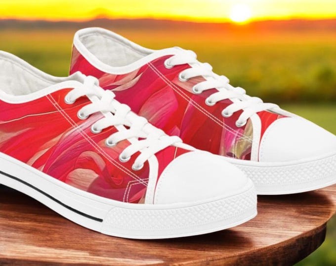 Red Floral Abstract Women's Low Top Sneakers AOP