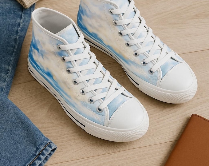 Blue Ocean Women's High Top Sneakers, Athletic Shoe for Women, Blue & Ivory Sneakers, Sport Shoes, Beach Theme Sneakers
