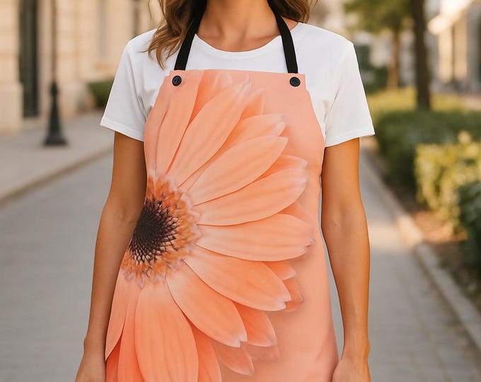 Apricot Gerber Daisy Floral Kitchen Apron|Baking & Gardening Apron|Perfect Gift for Mother's Day|Cooking Accessories