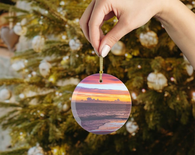 Cloudscape Ocean Glass Christmas Ornament, Coastal Holiday Decor