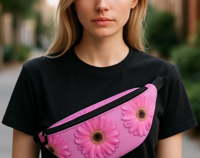 Custom Fanny Pack, Small Crossboday Bag for Women, Pink Gerber Daisy Floral Crossbody Bag, Travel Crossboday Bag, Gift for Her
