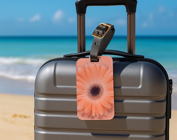 Custom Luggage Tag, Personalize Luggage Tag, Peach Gerber Daisy Suitcase Tag, Floral Travel Accessories, Floral Luggage Label, Gift for Her