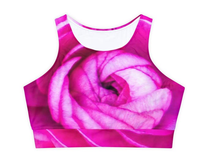 Padded Sports Bra (AOP)|Pink Rose Yoga Sports Bra|