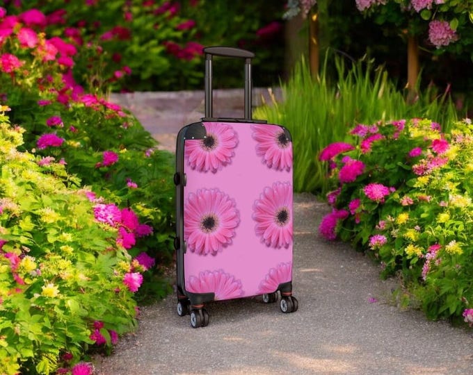 Floral Suitcase, Stylish Luggage for Travel, Durable Carry-On with Pink Gerbera Daisies Design, Vacation Essentials, Gift for Her