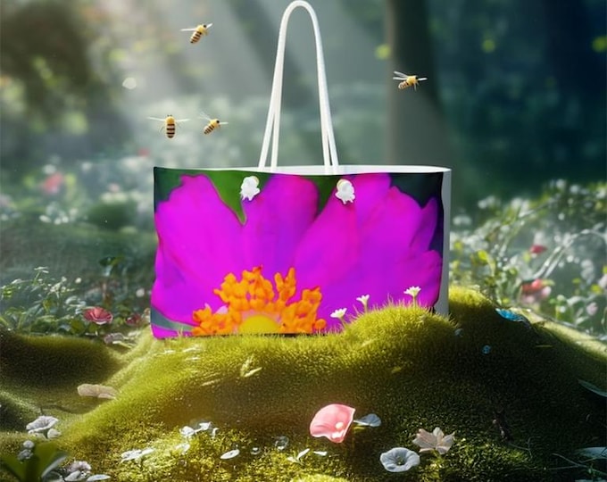 Floral Pink Weekender Bag, Travel Accessory, Flowerpower Tote, Weekend Getaway Essential, Overnight Bag, Carry On Luggage, Shoulder Bag