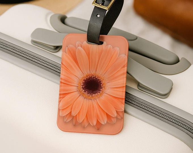 Marmalade Luggage Tag, Peach Gerber Daisy Suitcase Tag, Floral Travel Accessories, Floral Luggage Label, Baggage ID Tag, Flower Bag Tag,