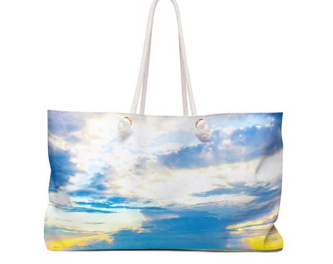 Blue Sea Glass Weekender Bag, Ocean Inspired Weekender Bag, Sea Tote Bag, Large Overnight Bag, Weekend Getaway Beach Bag, Gift for Her