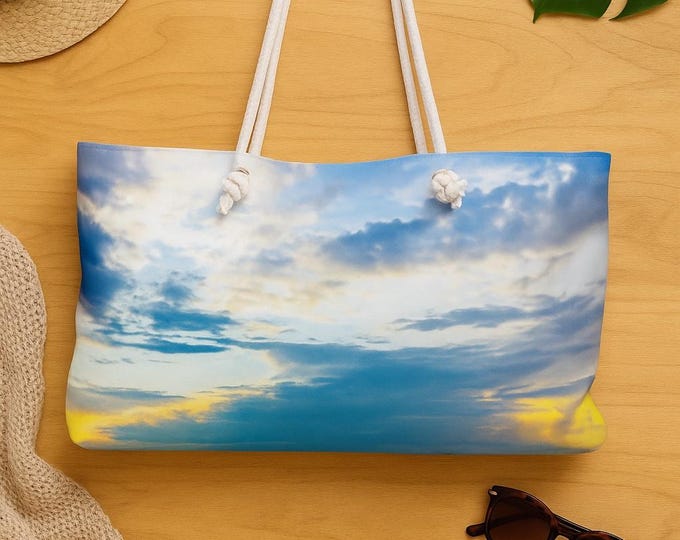 Blue Sea Glass Weekender Bag, Ocean Inspired Tote, Travel Accessory for Beach Lovers, Large Overnight Bag, Weekend Getaway Tote, Nautical