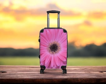 Maleta de viaje con estampado floral rosa, maleta Gerber Daisy para mujer, accesorios de viaje