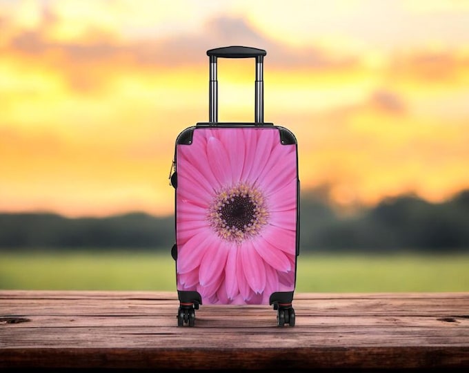 Pink Floral Travel Luggage Suitcase, Gerber Daisy Suitcase, Travel Accessories, Gift for Her, Inner Pockets for Smaller Items