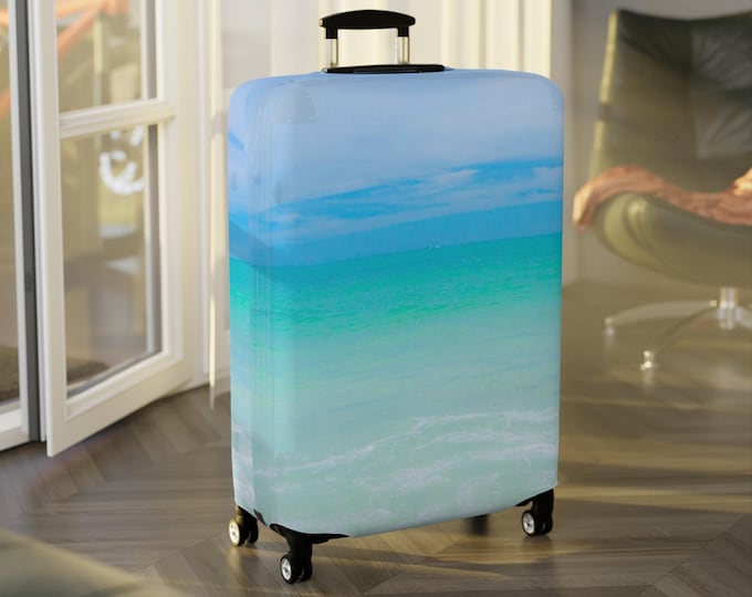 Ocean Blue Custom Luggage Cover, Suitcase Protector, Travel Gift, Ocean Travel Accessories, Custom Luggage Cover, Gift for Her