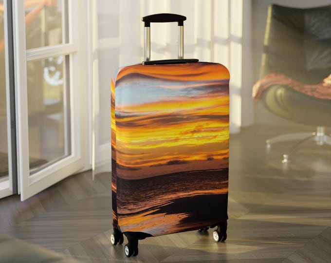 Sunset Sky Luggage Cover: Beach Travel Suitcase Protector