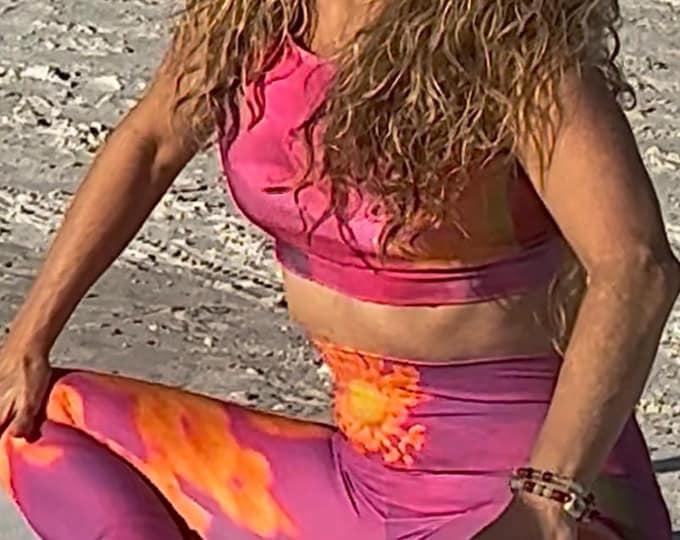 Pink Floral Sports Bra: Nantucket Island Design, Women's Fitness Apparel