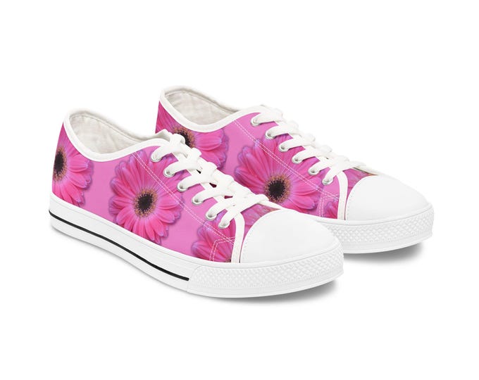 Floral Pink Sneakers: Gerber Daisy Low Top Tennis Shoes