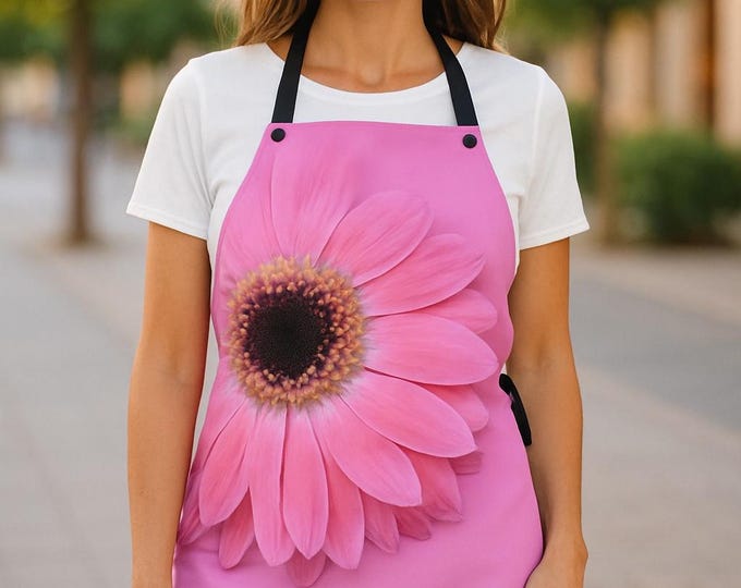 Pink Gerber Daisy Floral Cooking Apron|Chef Apron|Baking Lover|Mother's Day Gift