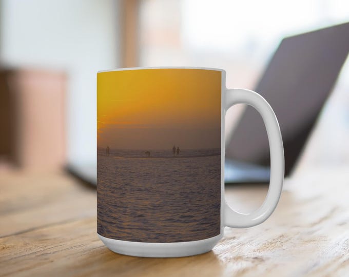 Ocean Inspired Large White Ceramic Coffee Mug - Butter Design, Tea Cup, Drinkware Gift, Beach Lover, Nautical Decor, Kitchen Accessories