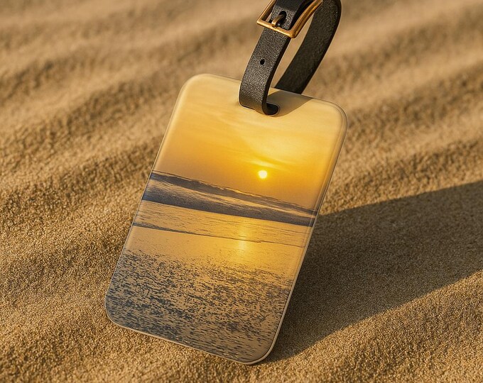 Sunset Luggage Tag, Travel Suitcase Tag, Golden Baggage Label, Vacation Accessories, Adventure Bag Tag, Gift for Her