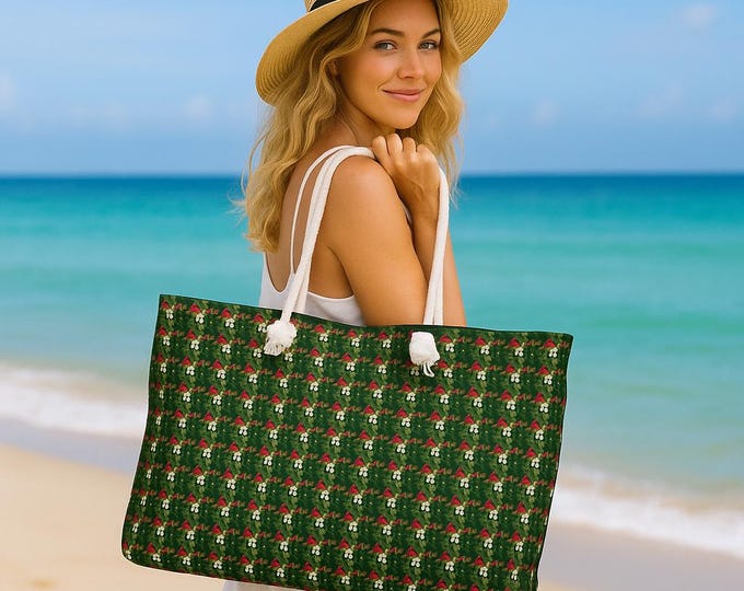 Oversized Floral Weekender Tote Bag, Durable Tapestry Travel Bag, Wide Mouth Beach Tote for Weekend Getaways, Gift for Her