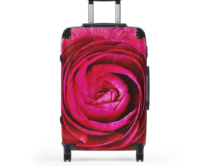 Pink Ranunculus Floral Carry‑On Luggage, Floral Suitcase, Travel Luggage, Weekend Getaway Bag & Gift for Travelers, Gift for Her
