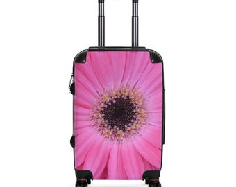 Maleta rosa Gerber Daisy: ruedas giratorias. Equipaje de viaje.