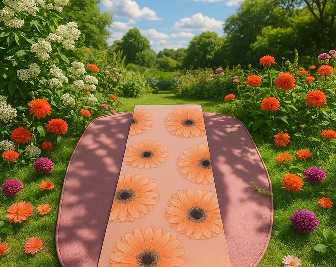 Perosnalized Custom Yoga Mat with Marmalade Gerber Daisy, Peace Floral Exercise Mat, Pilates Mat, Workout Equipment, Meditation Cushion