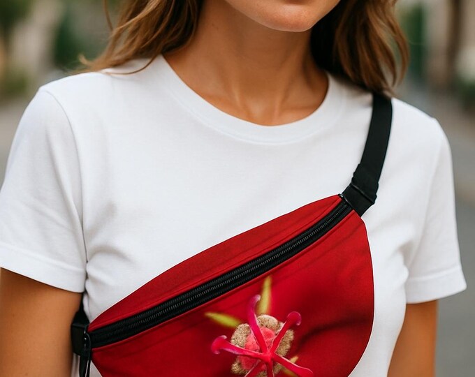 Red Orchid Floral Crossbody Bag: Travel Bum Bag