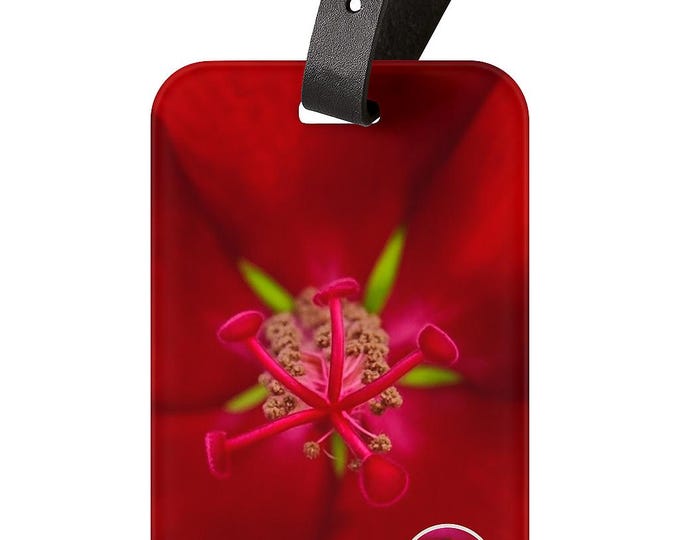 Red Floral Custom Luggage Tag, Orchid Travel Accessory, Personalized Floral Luggage Tag