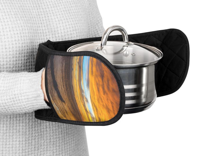 Sunset Oven Mitts, Colorful Kitchen Accessory, Beach Inspired Cooking Gloves, Tropical Hot Pad, Boho Oven Mittens, Summer Sunset Pot