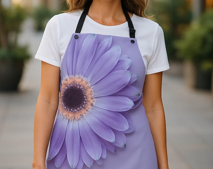 Apron Lilac Gerber Daisy Apron for Cooking| Floral Chef's Apron| Gardening|Purple Flower|Gifts