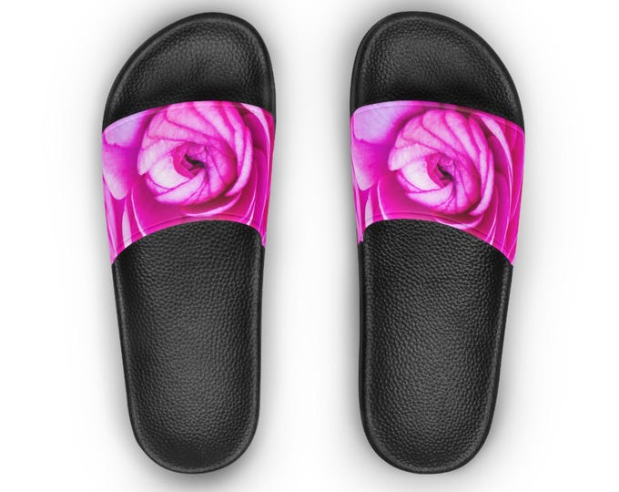 Pink Rose Floral Slide Sandals: Women's Summer Shoes