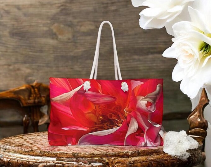 Red Floral Weekender Bag, Floral Tote, Floral Travel Accessories, Gift - Travel Bag, Overnight Bag, Weekend Getaway Tote, Large Floral Bag