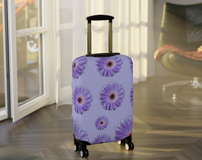 Custom Floral Luggage Cover, Lilac Gerber Daisy Purple Flower Suitcase Cover, Floral Cover Luggage Protector, Gift for Traveler