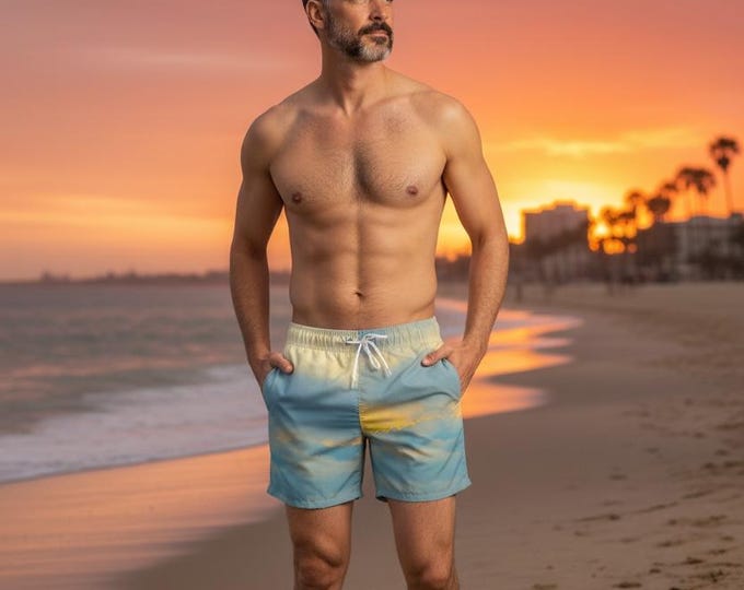 Baby Blue Swim Trunks for Men: Ocean Inspired Beach Shorts