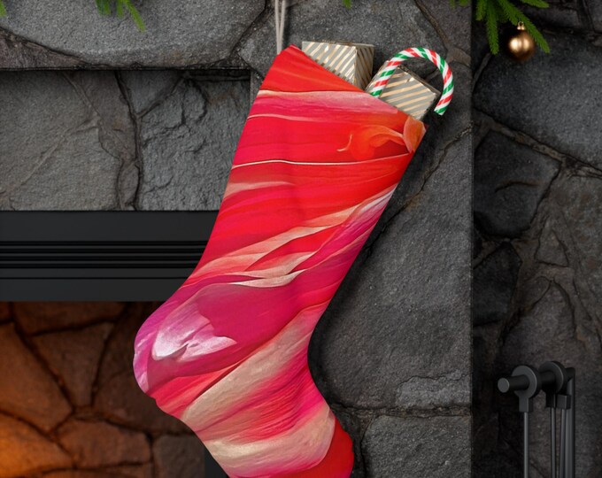 Floral Faux Suede Christmas Stocking, Festive Holiday Decor