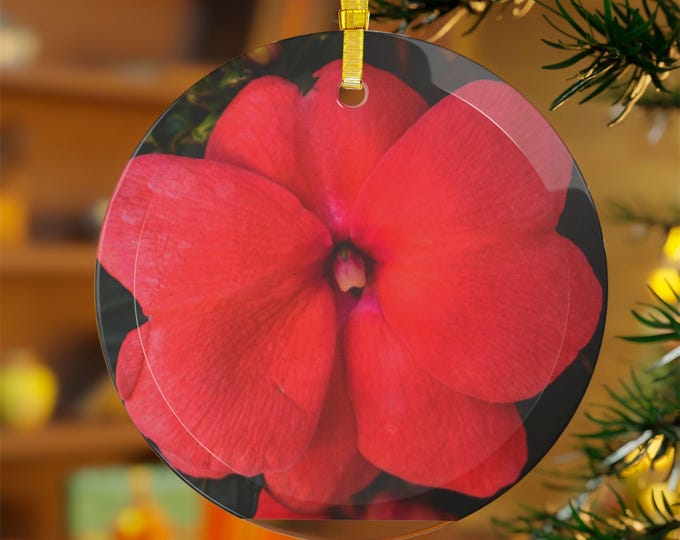 Glass Ornaments, Ruby Christmas Poppy Flower, Holiday Ornament, Christmas Decor, Tree Decoration