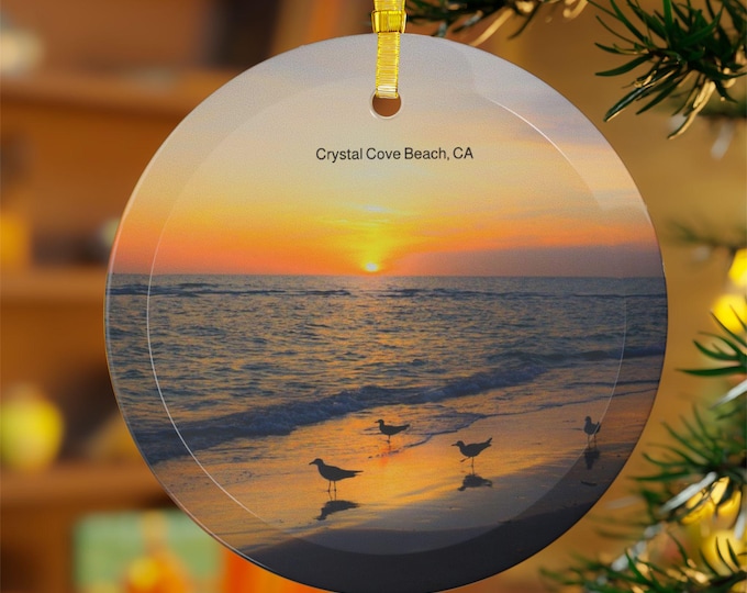 Glass Ornaments, Christmas Decor, Holiday Tree Decoration, Ocean Inspired Bauble, Golden Glow Glass Ornament, Coastal Home Decor