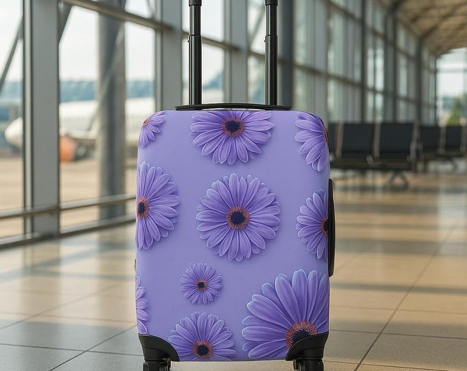 Travel Floral Luggage Cover, Lilac Gerber Daisy Purple Flower, Floral Cover Suitcase Protector, Gift for Traveler