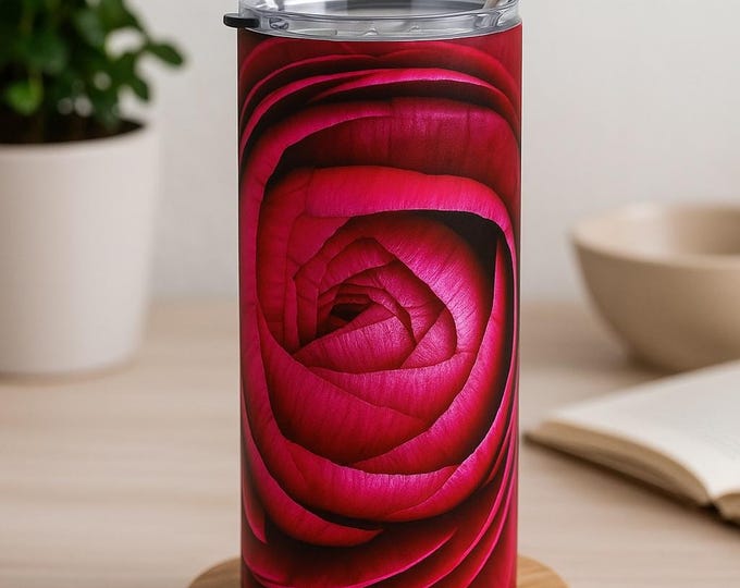Custom Floral Bridesmaid Tumbler, Travel Mug for Her, Yoga Cup, Pink Ranunculus Stainless Steel Tumbler, Bridesmaid Gift, Gift for Her