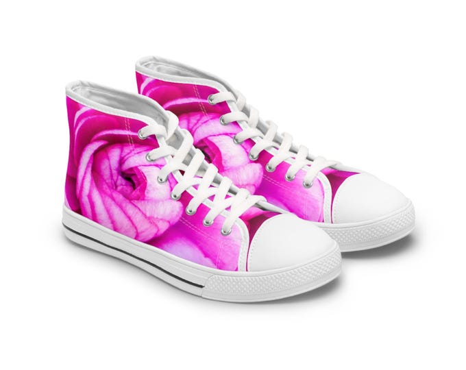 Rose Pink Floral Women's High Top Canvas Sneakers AOP