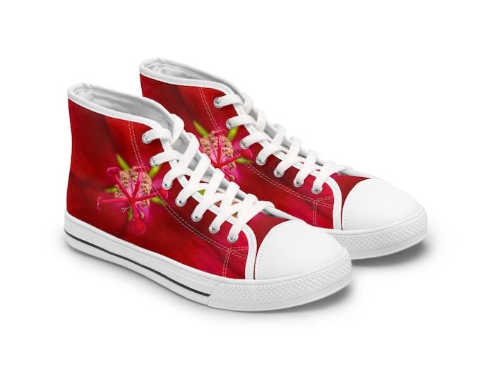 Red Orchid Floral High Top Sneakers - Women's Athletic Shoes