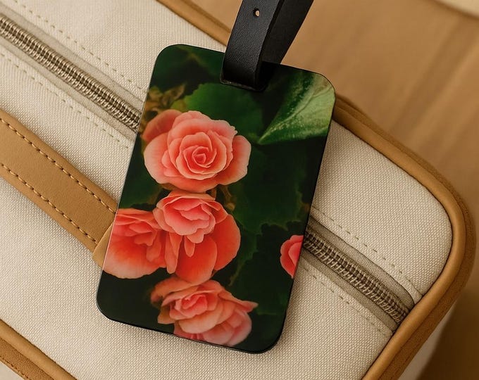 Red Rose Floral Luggage Tag: Acrylic Suitcase Accessory, 100% Acrylic, Black Leather Strap, Custom Personalize Luggage Tags
