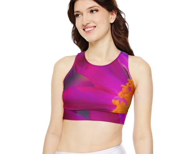 Padded Pink Floral Sports Bra AOP Racerback