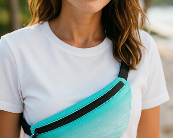 Aqua Coastal Crossbody Bag: Cotton Candy Sky, Adjustable Strap