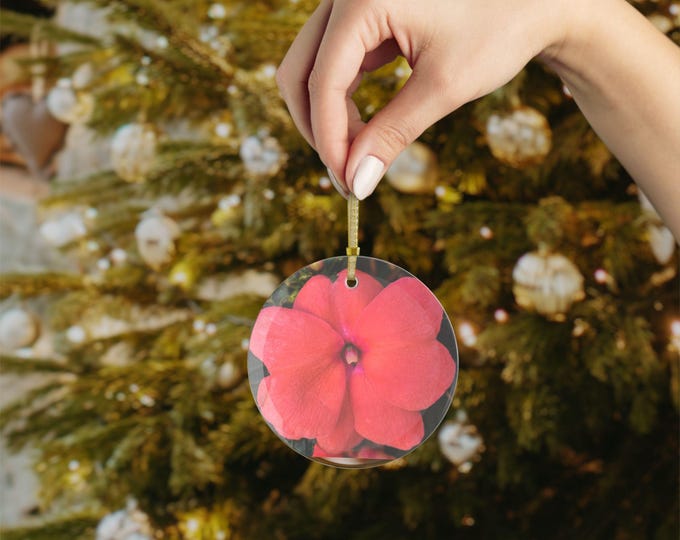 Glass Ornaments, Ruby Christmas Poppy Flower, Holiday Ornament, Christmas Decor, Tree Decoration