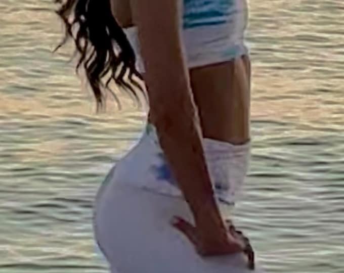 Blue Ice Ocean Inspired  High Waisted Skinny Fit Yoga Leggings, Best Seller, Gifts for Her, Blue Exercise Leggings, Namaste, Gift for Her