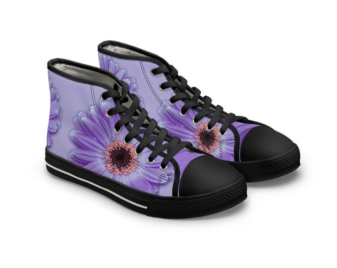 Floral High Top Sneakers: Lilac Daisy Women's Athletic Shoe