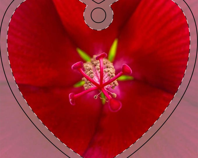 Heart Crystal Ornament, Ruby Orchid Floral Glass, Christmas Tree Decoration, Hanging Sun Catcher, Holiday Gift